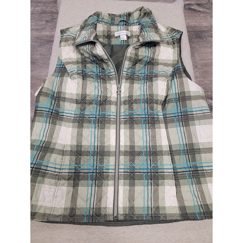 CHRISTOPHER AND BANKS Plaid Vest XL Ladies Green Blue Black 0029